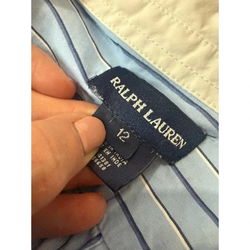 Ralph Lauren Girls Striped Shirt Dress‎ Size 12 Contrast Collar Blue White